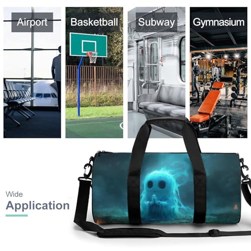 Funny Halloween Ghost Travel Gym Bag for Women Men Ghost Praying to The Sky Gothic Dark Academia Creepy Spooky Cylindrical Duffle Bag Sport Workout Bag with Shoulder Strap3