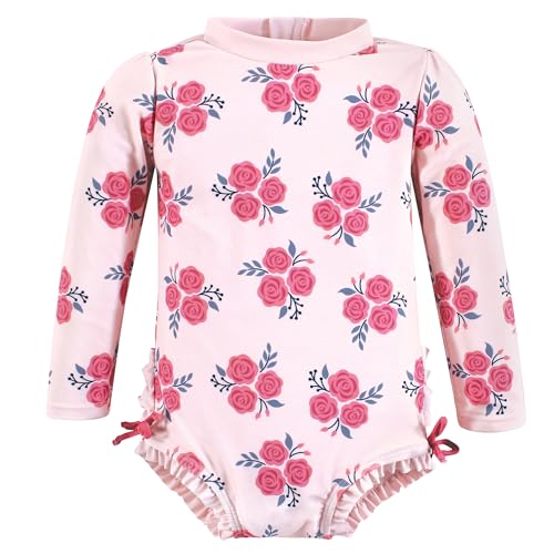 Maillot de bain de plage fille style rashguard fleuri rose et bleu marine pour piscine