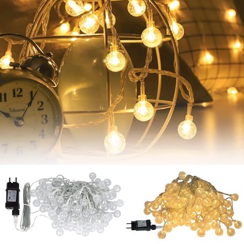 LZQ Cadena de luces LED para exteriores, color blanco cálido, cadena de luces esféricas con 8 modos, 30 m, 240 ledes, transparente, para exterior/interior, con enchufe para decoración de fiestas