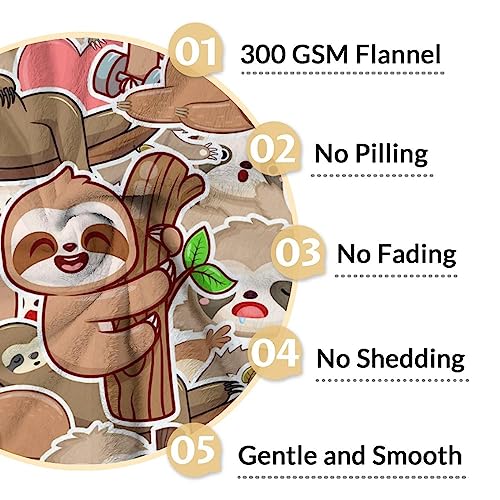 Mercuryelf Custom Sloth Throw Blanket - Soft, Fuzzy & Warm - 50x60 Inches Flannel Blankets for Living Room, Sofa - Brown Novelty Throws Gift for Teens