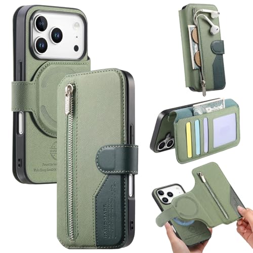 Coque iPhone 16 cuir vert avec fermeture éclair pour vos sorties de running
