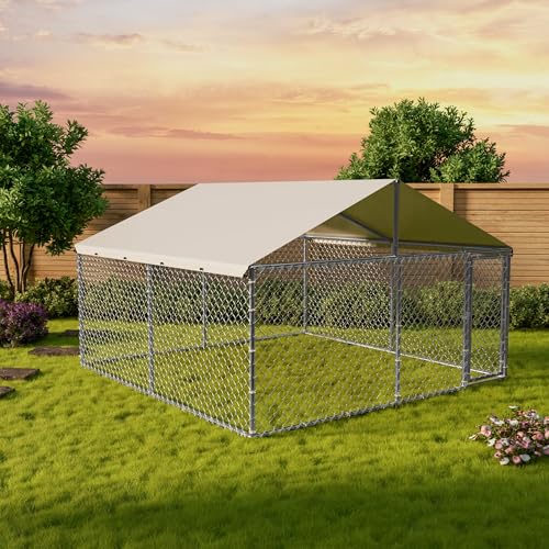 Large Outdoor Dog Kennel, 10x10x6ft Dog Kennel with Waterproof & UV-Resistant Cover, Large Dog House for Outside Backyard Farm
