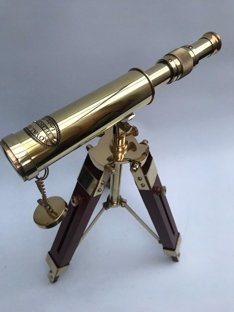 10 Inch Single Barrel Floor Standing Stylish Brass Small Table Top Tripod Telescope Antique Desktop Telescope for Home Decor & Table Accessory |