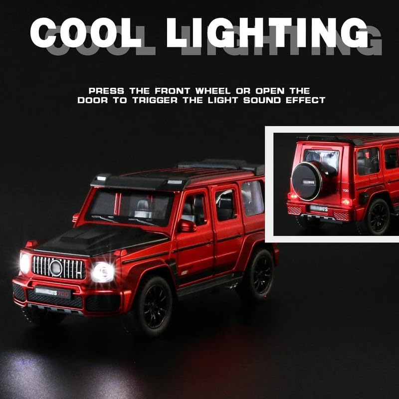 Image of Kids Model 1:32 Bb700 Die Cast Metal Car Pull Back Action Opening Doors with Realistic Engine Sound Lights Toy Car Gift for Boys - Red