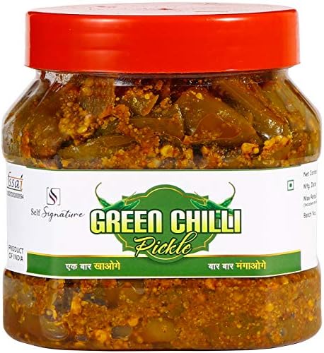 Self Signature Homemade Green Chilli Pickle, A Bit Spicy, A Bit Sour (Green Chilli, 500 Gm)