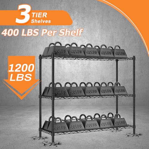 Image of ROOMTEC 3-Tier Wire Shelving Unit,45 inch W*20 inch D*47 inch H,Max Load 1200 lbs