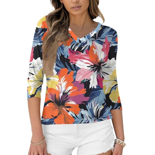 HTHLVMD Womens 3/4 Length Sleeve Tunic Tops Summer Fall Outfits 2025 Three Quarter Sleeve Casual V Neck T Shirts for Women
