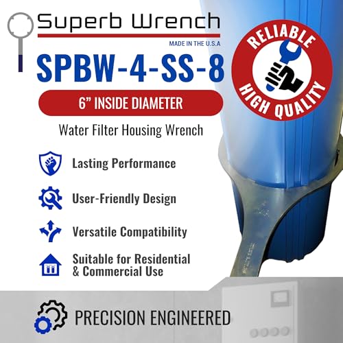 Superb Wrench SW-4-SS-8 Water Filter Housing Wrench, 6 In Water Filter Wrench for Whole House Filter, Compatible with American Plumber W2010-PR