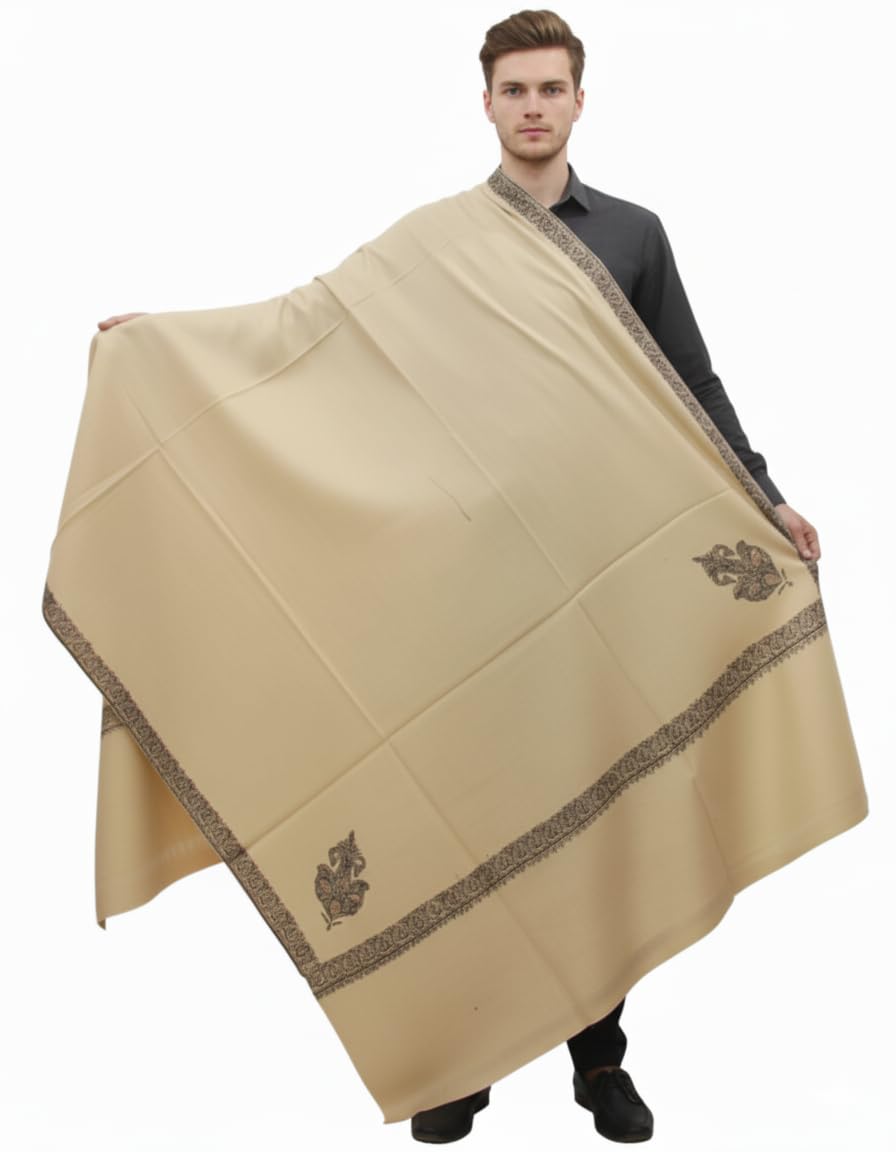 KAVIM Beige Pashmina Embroidered Men's Shawl KA-SWL-16-picture-15