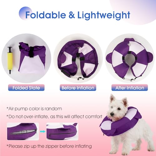 Image of Inflatable Dog Cone Collar Alternative After Surgery,Comfortable Anti-Licking & Biting Recovery Donut Collar,Lightweight Waterproof Easy to Clean (Purple,Small)