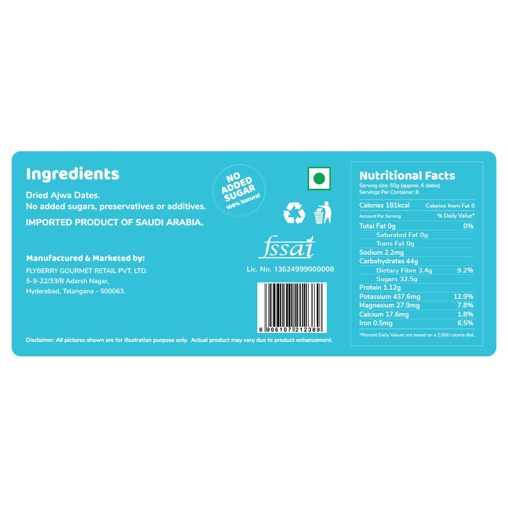 Flyberry Gourmet Ajwa Dates (Khajoor/Khajur) 800g | 100% Natural | Rich in Calcium, Iron and Potassium | Instant Energy 4