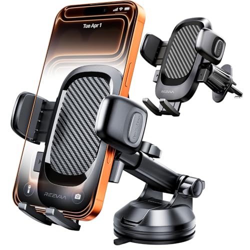 REEVAA Military Grade Car Phone Holder [Ultra Stable & Super Sturdy] Cell Phone Mount Dashboard Windshield Air Vent, Dash Mount for iPhone 17 Pro Max Air 16 15 Samsung S24 S25 All, Black