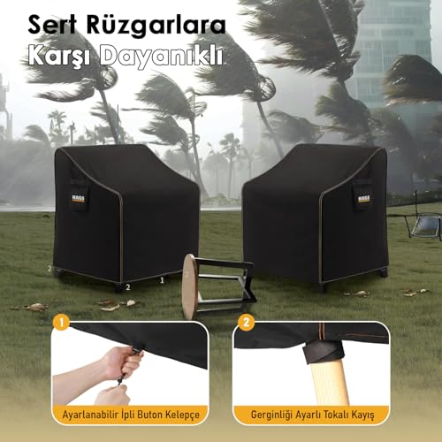 Haegs Çift Kişilik Bahçe Koltuk Örtüsü, Koruma Kılıfı, Su Geçirmez Açık Hava Bahçe Mobilya Kılıfları, Dış Mekan Sandalye Kılıfı Örtü Branda, Ağır Hizmet Tipi, 200-85-80cm - Siyah