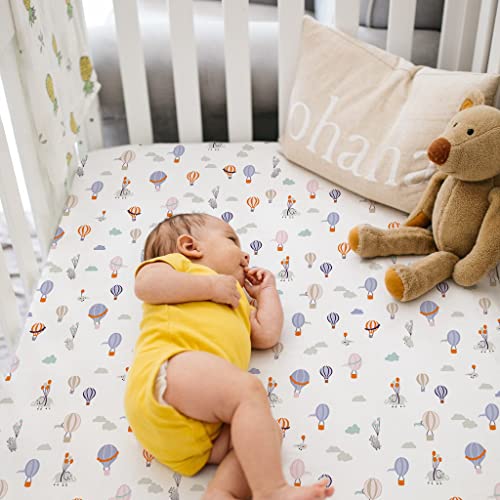 Image of TotAha Premium Stretchy Crib Sheets (2-Pack)-Hypoallergenic, Silky Comfort, Buttery Soft, Calming Effect, All-Season Jersey-Knit Sheets, 28 X 52 X 9'' Extra Deep Pocket (Balloon & Sailboat)