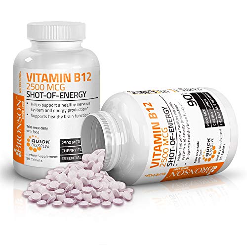 Vitamin B12 2500Mcg Shot Of Energy Fast Dissolve Chewable Tablets - Quick Release Cherry Flavored Sublingual B12 Vitamin - Supports Nervous System, Healthy Brain Function Energy Production – 90 Count #TOP5