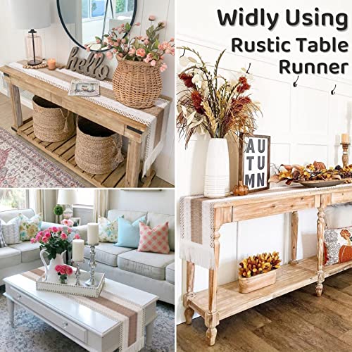 Table Runners 72 Inches Long - Boho Table Runner Farmhouse Cream Cotton Macrame Table Runner Splicing Rustic Nature Burlap Table Runner With Tassels For Dining Room Kitchen Bohemian Wedding Fall Decor #TOP3