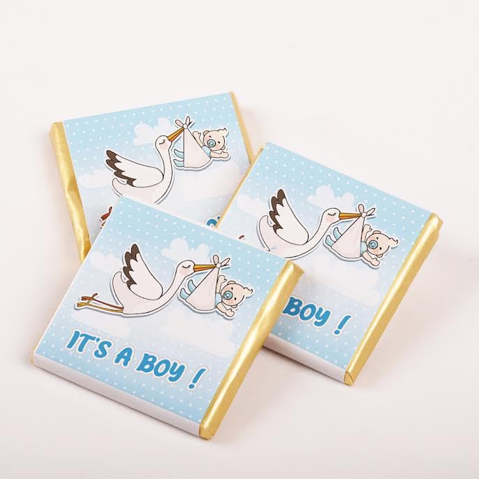 Set of 50 It's a boy-girl Baby Chocolates, Perfect for Celebrations, Gender Reveals, and Special Occasions,Baby Shower Gifts. (Boy - Stork)