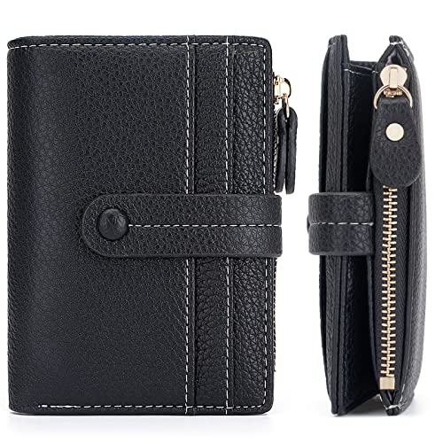 HKCLUF Small Wallets for Women,RFID Blocking Bifold Wallet For Women PU Leather Card Holder Zipper Coin Pocket with ID Window(Black)