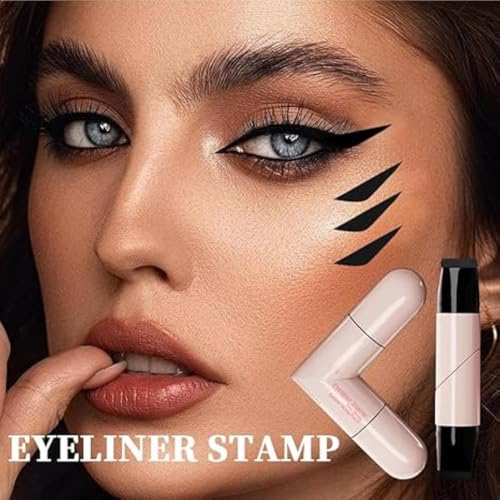 Image of Dual Head Winged Eyeliner Stamp Pen with Rotating Tip, Waterproof Smudge Resistant Cat Eye Makeup Tool, Long Lasting Liquid Eyeliner Applicator for Beginners and Women Daily Beauty