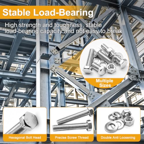 Image of weideer 760PCS 304 Stainless Steel Hex Bolts,1 /4-20 5 /16-18 3 /8-16 1 /2-13