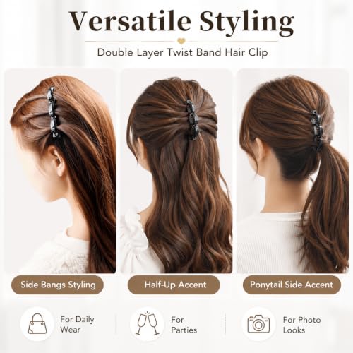 Pinzas para el cabello con doble capa y banda torcida, sujetadores trenzados para peinados, accesorios para peinar para mujeres y niñas miniatura 3