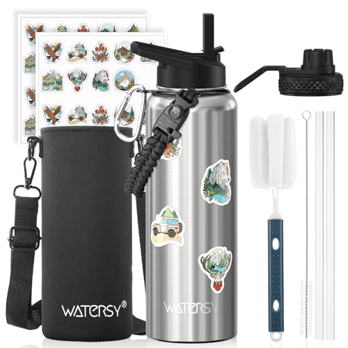 Image of 40oz Insulated Water Bottle (Cold for 48 Hrs),BPA Free&Leak Proof,Stainless Steel Water Flask,Water Jug with Straw Spout Lids for Gym,Hiking,Travel,Stainless