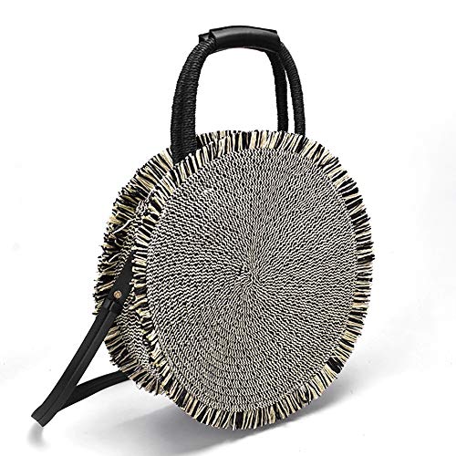 RUIMI Rond à Pampilles Sac à Main De Mode Sac à Bandoulière Plage pour Les Femmes?Outdoor Paille de Plage tressé Sac de Voyage Sac à bandoulière Double Usage Voyage Sling