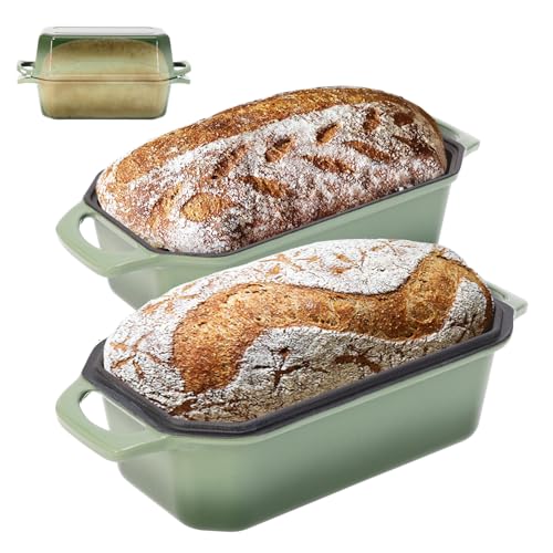 Flavehc Bread Pan Cast Iron Loaf Pan with Lid 9x5 Inch Bread Loaf Pan for Baking Bread Enameled Cast...