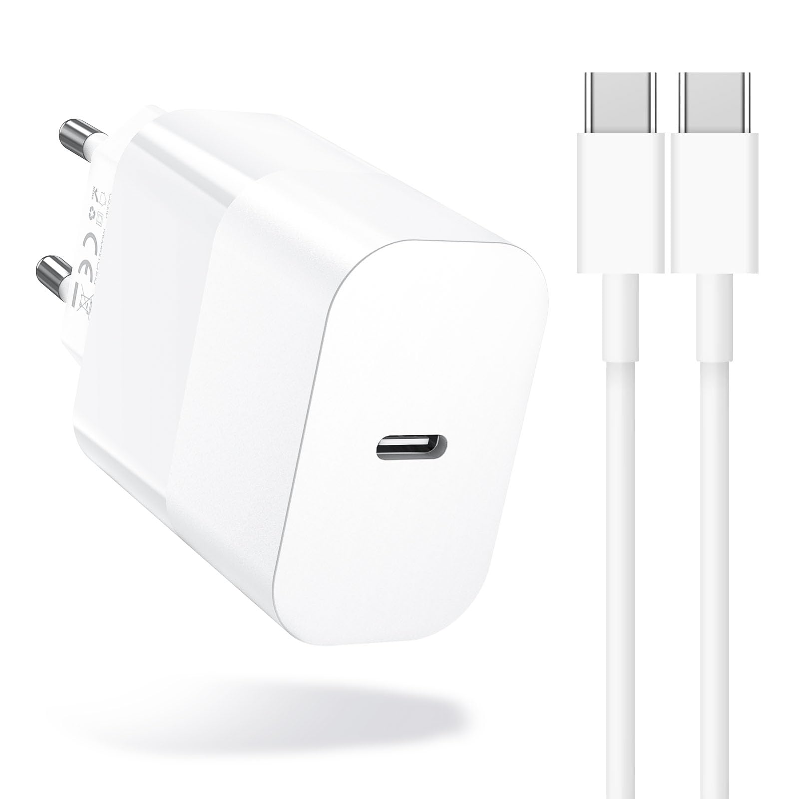 Amoner Caricatore 30W con Cavo USB-C da 2m, Ricarica Rapida per iPhone 17/16/15, Samsung Galaxy S24/S23/S22,iPad,Xiaomi,QC PD 3.0 Rapido Caricabatterie USB Tipo C Presa Alimentatore Adattatore Spina