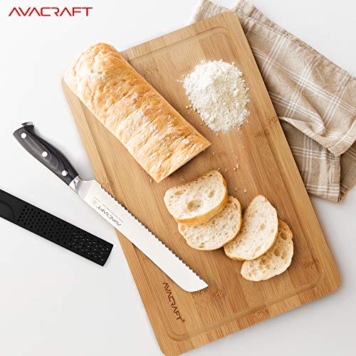 Avacraft Bread Knife, High Carbon German 1.4116 Stainless Steel Serrated Knife, Cake Knife, Cake Slicer, Ergonomic Wood Handle, Razor Sharp, 8 Inch With Custom Storage Cover #TOP4