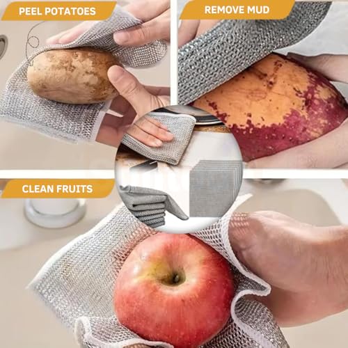Image of Solitude 12 Pack Double Layer Non-Scratch Wire Dishcloth, Steel Scrubber for Utensils Cleaning, Multipurpose Wet and Dry Cleaning Cloth Stainless-Steel Dish Wash Rag for Washing Dishes, Kitchen, Sinks