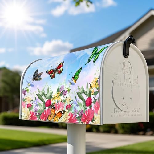 Image of Mailbox Covers Magnetic Standard Size 18 x 21 Inch Beautiful Flowers in Spring,Mailbox Wraps for Garden Yard Home Outdoor Decor (Butterfly & Flower)
