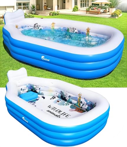 Extra Large Inflatable Swimming Pool for Adults,Thickened Adult Pool for Backyard with Seat and Backrest, Outdoor Blow up Pools,118'X75'X20'Inflatable Pools for Summer (Sky Blue)