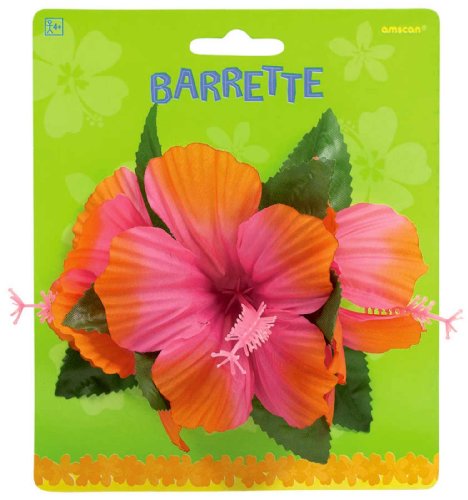 Hibiscus Barrette-Pink Plastic Hair Clip - 4