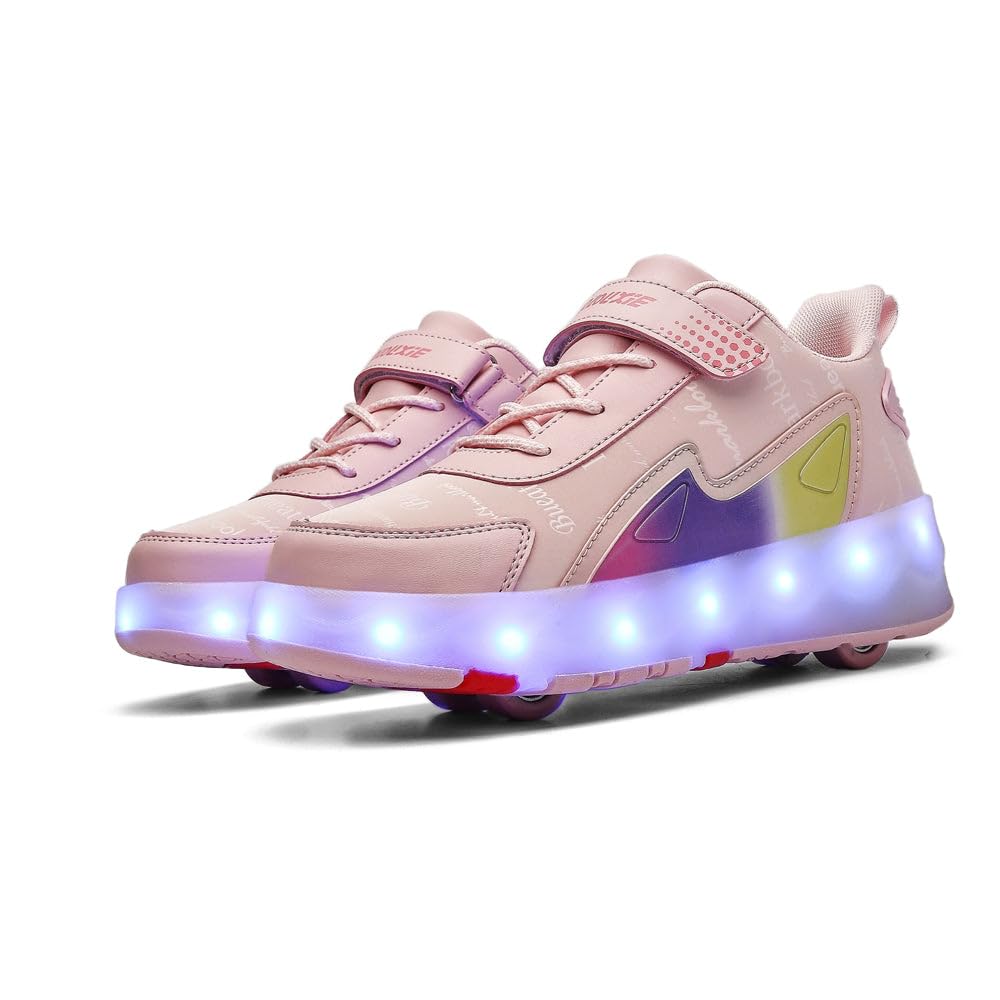 Sneaker per Bambini,Scarpe da Skateboard a Due Ruote,Luce a Cambio Colore Regolabile,Ricarica USB,universali per Ragazzi e Ragazze,Nero Rosa Oro Argento 27–40 EU