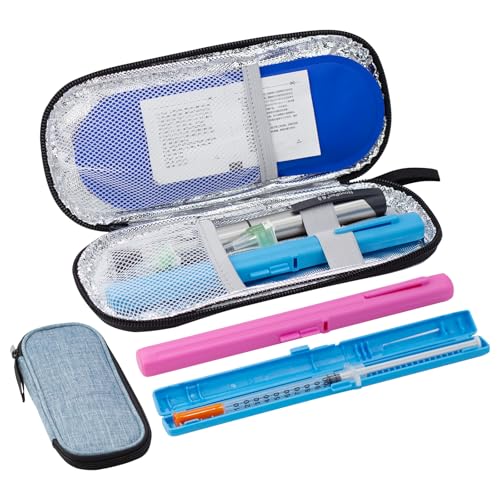 sijidou Insulin Cooler Travel Case with 80g TSA Approved Ice Pack for Diabetes Drug & Insulin Pen Insulated Cooling, Equipped with 2 Pre-filled Syringe Holder Case, Suitable for Dialy Life and Trips