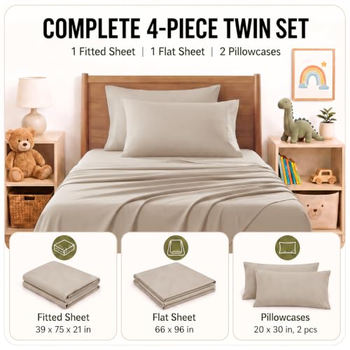 Image of CozyLux 4-Piece Twin Sheets Set, Fits 18-21 Inch Mattresses, Oeko-TEX