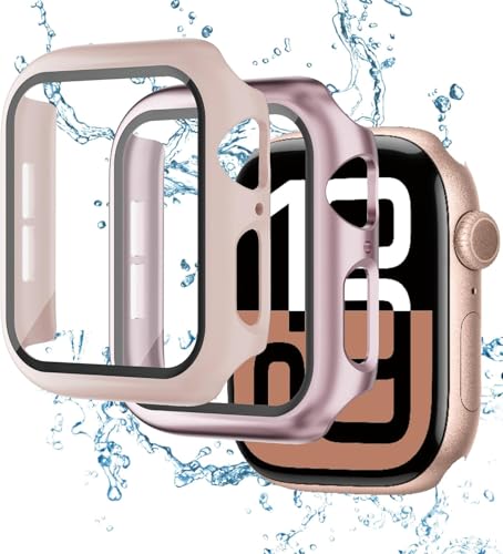 2個パック対応 Apple Watch ケース Series 10/9/8/SE/7/6/5/4 42mm 46mm 40mm 44mm 41mm 45mm 強化ガラススクリーンプロテクター内蔵、ガラス素材 高透過率 + 超薄型マットハードPC保護カバー対