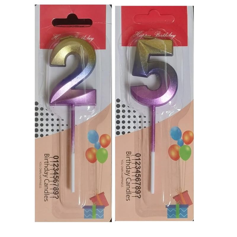 Image of Number Candles 3 inch for Birthday Parties, Wedding, Engagement, Valentines Day Celebration, Theme Party Cake Decoration Multicolor (Number 25 or 52)