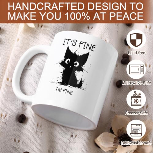 Taza de cerámica negra con gato 12 oz miniatura 2