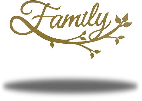 Riverside Designs Family Cursive Word Metal Sign Wall Decor | Heavy-duty Wall Decor for Living Room | Made in USA Gold, 12"