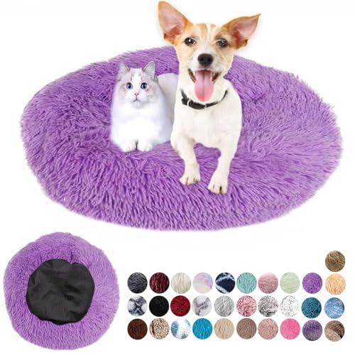 Ryanbem Cuccia per Cani Rotondo Cuccia Pelosa per Cani Mantiene Caldo Lettini per Cani Lavabile Letto Cane Antiscivolo Cuccia Gatto Interno Grandi, Taglia Media, Piccoli Viola 60cm