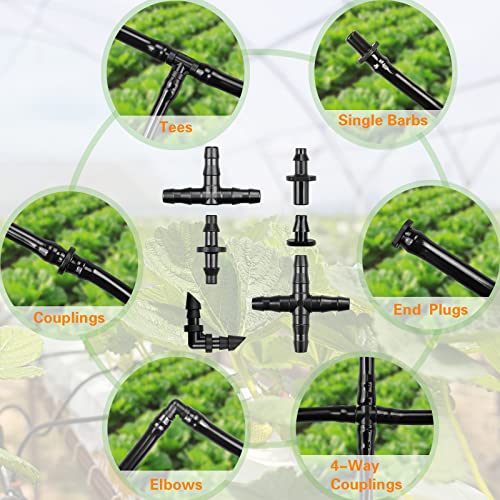 300-Pcs-Barbed-Connectors-Irrigation-Fittings-Kit-Drip-Irrigation-Fittings-14-Tubing-Connectors-for-Drip-or-Sprinkler-Systems-Couplings-Single-Barbs-End-Plugs-Elbows-Tees-4-Way-Coupler