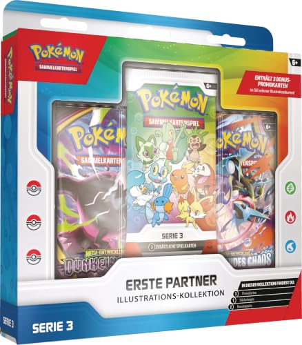 Pokémon-Sammelkartenspiel: Illustrations-Kollektion Erste Partner: Serie 3 (3 Promokarten, 2 Boosterpacks und 1 Stickerbogen) – Ansicht 1