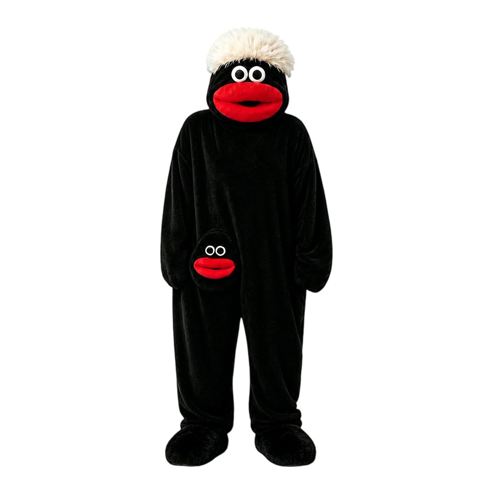 Funny Silly Onesie Kids Halloween Costume Hooded Jumpsuit Big Mouth Monster Funny Silly Onesie Kids Halloween Costume Hooded Jumpsuit Big Mouth Monster (A-3-Black, 4-5 Years) — image 1