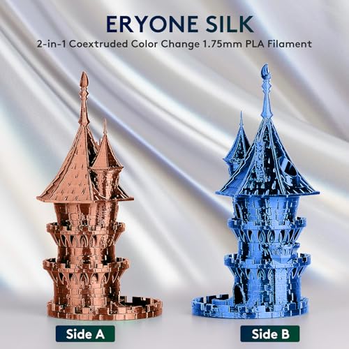 Image of ERYONE Silk Dual Color PLA Filament 3D Printer 1.75mm + /- 0.03mm, Bicolor Filament Two Tone PLA 1KG(2.2lbs) Cardboard Spool, Orange & Blue