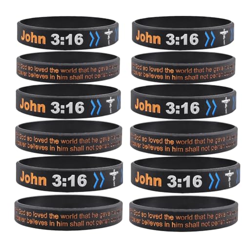 12 Packs Rubber Wristbands Bible Verse Bracelet Set Inspirational Quote Silicone Bracelets for Men Women,Strength Faith Scripture Cross Religious Jewelry Confirmation Baptism Easter Gift