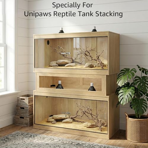 Image of unipaws Reptile Enclosure Stacker for 110 Gallon Tank, Nature | Stackable Base with Heat Lamp Openings and Metal Reinforced Corners