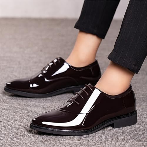 Image of Men's Trendy High Gloss Patent Leather Business Oxford Lightweight Derby Shoes Formal Lace Up Dress Shoes