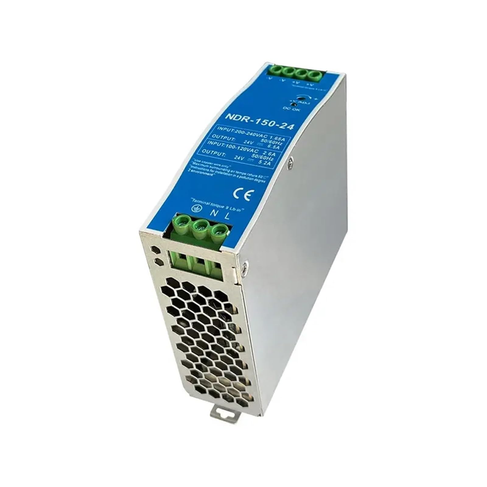Zasilacz impulsowy, 2,5A 12V 5,2A 24V NDR150W Przemysłowy zasilacz impulsowy montowany na szynie DIN z pojedynczym wyjściem AC na DC(NDR-150W-12V 2.5A)